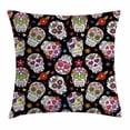 thumbnail image 1 of Sugar Skull Decor Throw Pillow Cushion Cover, Festive Graveyard Mexico Ritual Figures Mask Design on Black Backdrop, Decorative Square Accent Pillow Case, 24 X 24 Inches, Multicolor, by Ambesonne, 1 of 1