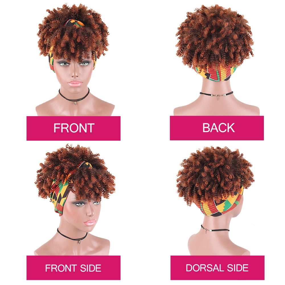 SUCS Headband Wig for African Women Curly Hair Bangs One Piece Headband Wig Synthetic Wig Headband