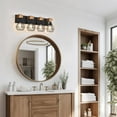 thumbnail image 5 of 4-Light Farmhouse Bathroom Light Fixtures with Black Metal Cage Lampshade Rustic Wood Vanity Light over Mirror for Living Room, Bedroom, Hallway, 5 of 7