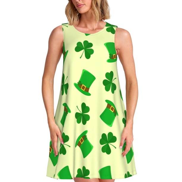 Easygdp St. Patrick's Day para Vestido Transpirable de Mujer, Vestido Suelto de Manga Corta con Pliegues y Bolsillos para el Verano
