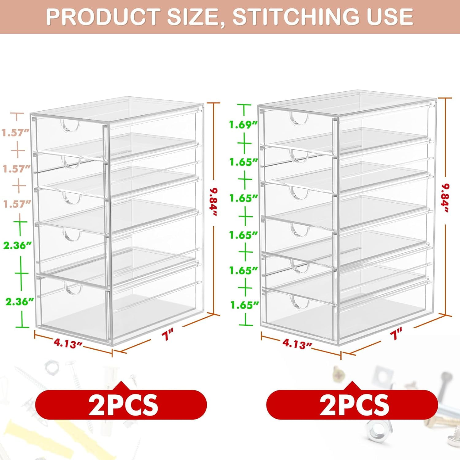 Makeup Organizer Storage with 16 Drawers, 4 Pcs Desktop Office Supplies, Desk Organizers, Clear Accessories, Dustproof Storage Drawer for Make Up, Jewelry, Pen, Stationery