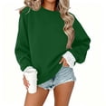 thumbnail image 2 of Womens Soft Fleece Pullover Crewneck Oversized Sweatshirt Layered Ruffle Cuff Long Sleeve Cozy Casual Fall Travel Clothes Airport Wear, Green, M, 2 of 7