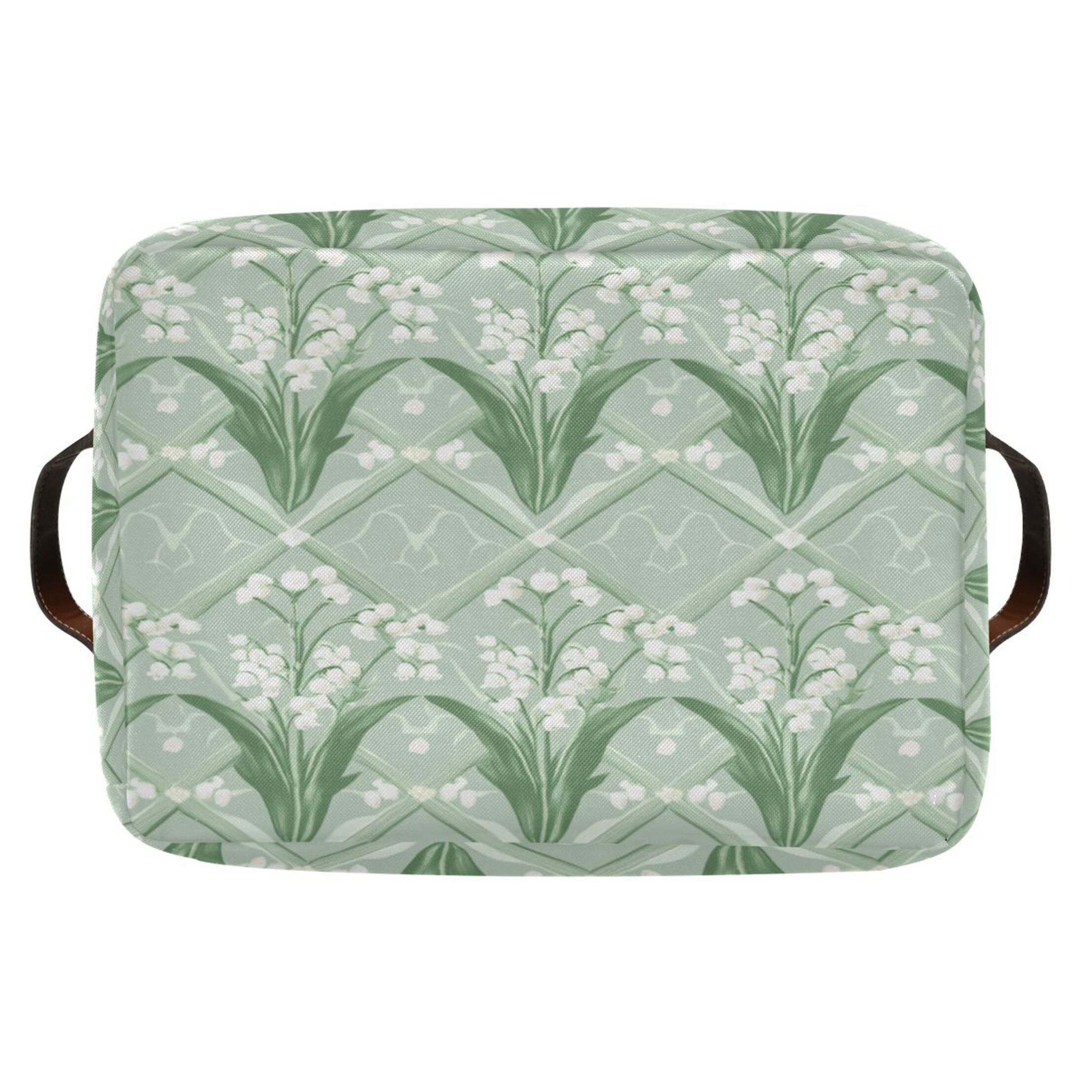 Light Green and White Lily Foldable Storage Basket,Canvas Fabric Foldable Storage Bins with Handles Open Home Storage Bins Boxes for Toy Book Shelf Closet Baskets