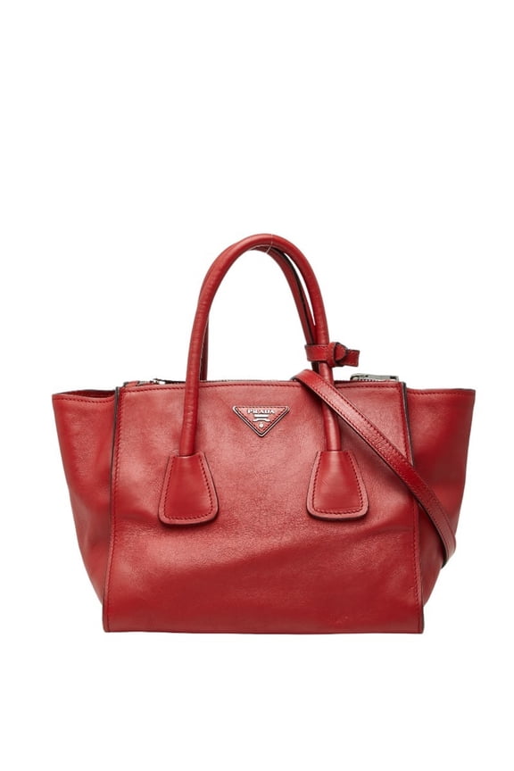 Pre-Owned Prada Triangle Logo Plate Shoulder Bag/Handbag 2-Way Red Leather Women's... (Good)