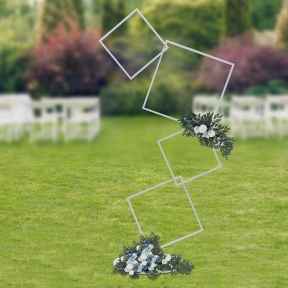 6.27ft High Metal Square Pillar Flower Stand White Arch Stand with 4-Tier Centerpiece Garland for Wedding Engagement Event Party Decoration