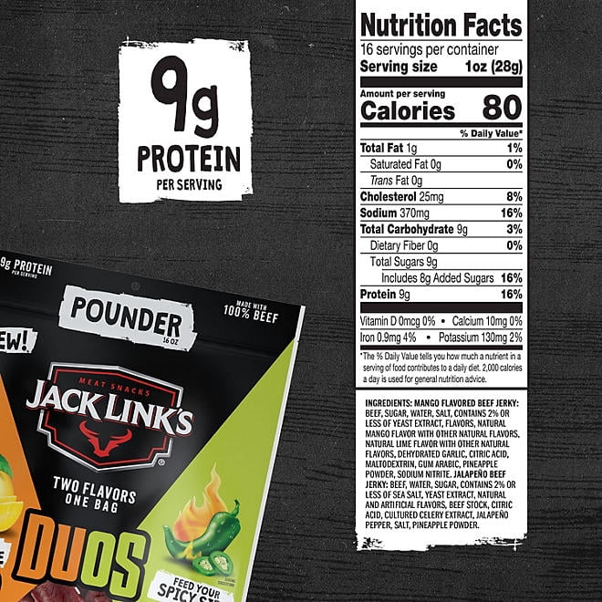 Jack Link's Duos Mango Flavored/Jalapeno Beef Jerky 16 oz