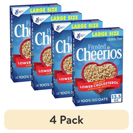 (4 pack) Frosted Cheerios Crunchy Large Size Cereal, 13.5oz, Gluten Free, Shelf Stable, Cardboard Box, New