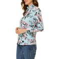 thumbnail image 4 of INSPIRE CHIC Women's Floral Button Up Ruffle Stand Collar Long Sleeve Shirt Blue M, 4 of 5