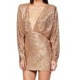 thumbnail image 5 of SMihono Women's Sequin Mini Dress Long Sleeve V Neck Party Dress Bodycon Cocktail Dress Clubwear Outfits Gold 4, 5 of 6