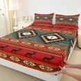 thumbnail image 3 of Feelyou Bohemian Triangle Print Bed Sheets, Red Green Hippie Aztec King Sheets, Teens Adult Women Men Sheet Set, Breathable Home Decor, 4pcs, 3 of 7