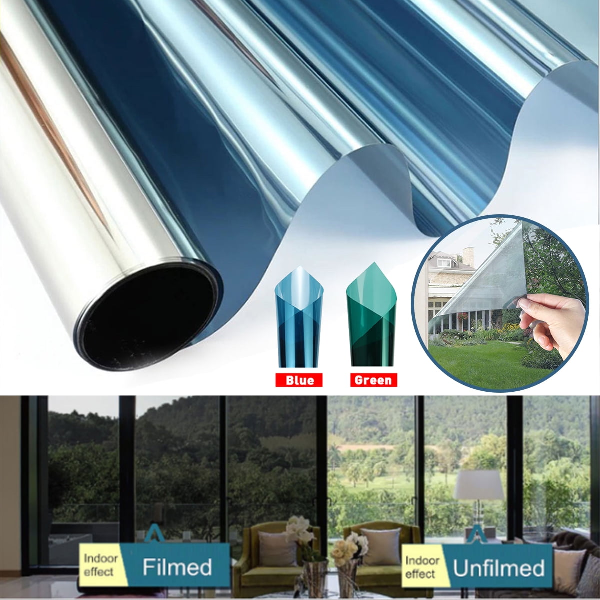 Window Film Anti-UV Mirror Solar Reflective Btight Privacy Heat Glass Stickers 