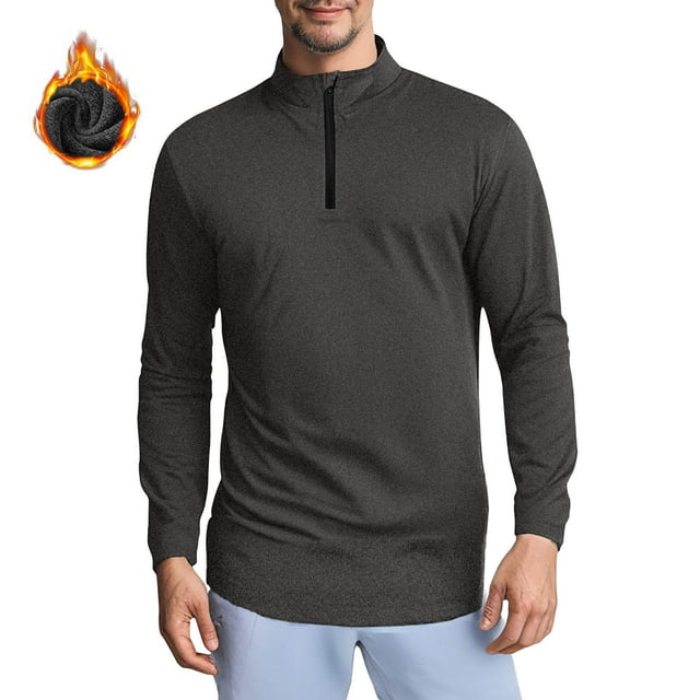 pstuiky Camisas de invierno de manga larga para hombre, Camiseta deportiva de manga larga con cuello alto, cremallera gruesa y cálida para hombre, color liso y liso tops de invierno para hombre l