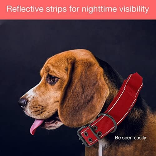 Reflective Dog Collar Heavy Duty Tactical with Control Handle and Metal Buckle for Dog Training(Medium, Red)
