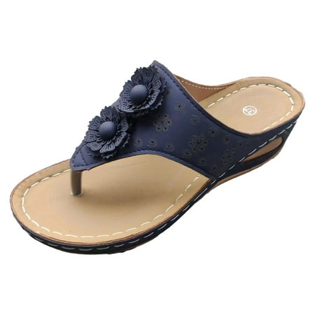 

PEASKJP Summer Sandals for Women Women s Wedge Sandals Ankle Strap Open Toe Summer Sandal Beach Bohemia Comfortable Platform Outdoor Flats Shoes (Blue 8)