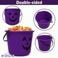 thumbnail image 3 of PMU Halloween Jack-O-Lantern Trick or Treat Pail Bucket - Two Sided Design Candy Gift Basket for Kids - Pumpkin Plastic Buckets with Handle - Perfect Halloween Décor - 9 Inch Purple Pkg/3, 3 of 8