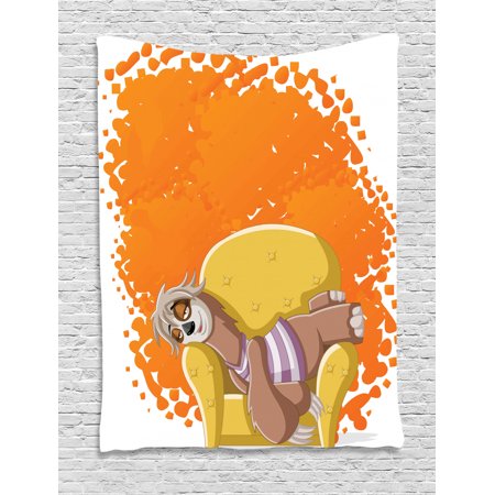 Sloth Tapestry Lazy Female Cartoon Sloth On Sofa Napping On Couch
