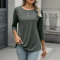 thumbnail image 6 of ZyeKqe Womens Tops 3/4 Sleeve T Shirts Button up Crewneck Top Solid Color Tees Loose Fitted Blouses Top, 6 of 8