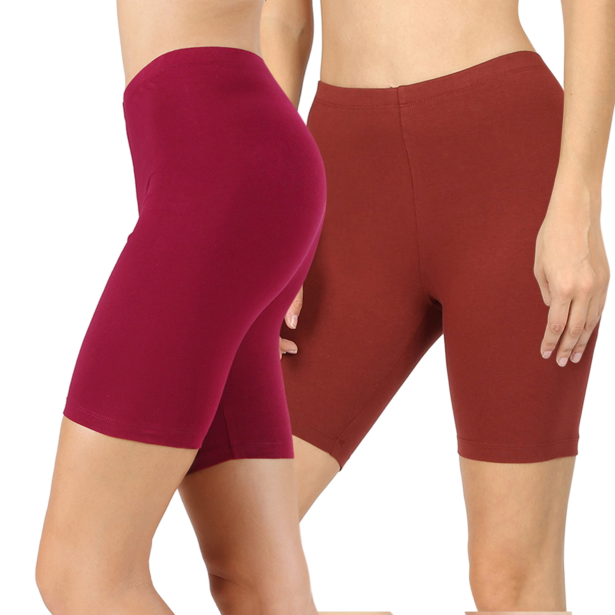 2 Packs of Womens & Plus Soft Cotton Stretch Knee Length Leggings Fitness Sport Biker Shorts