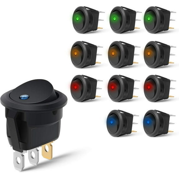 Nilight 12PCS Round Toggle LED Switch 12V Car Truck Rocker on-off Control Blue Green Yellow Red