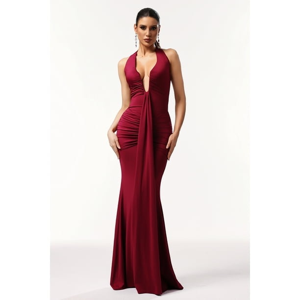 Vestido Bellabarnetten Elsie Halter Maxi sin mangas con cuello en V