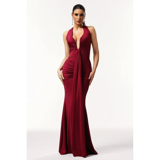 Vestido Bellabarnetten Elsie Halter Maxi sin mangas con cuello en V