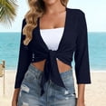 thumbnail image 2 of Women's Short Cardigan Bolero Shrug Sheer Tie Front Top 3/4 Sleeve Jacket for Dress Navy, 2 of 9