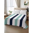 thumbnail image 2 of Turquoise Navy Blue Striped Twim XL Size Flat Sheet, Wrinkleproof & Fadeproof Cooling Flat Bed Sheet Only, Farmhouse Stripe Art Breathable Soft Bedding Top Sheets 66 x 102 Inches, 2 of 8