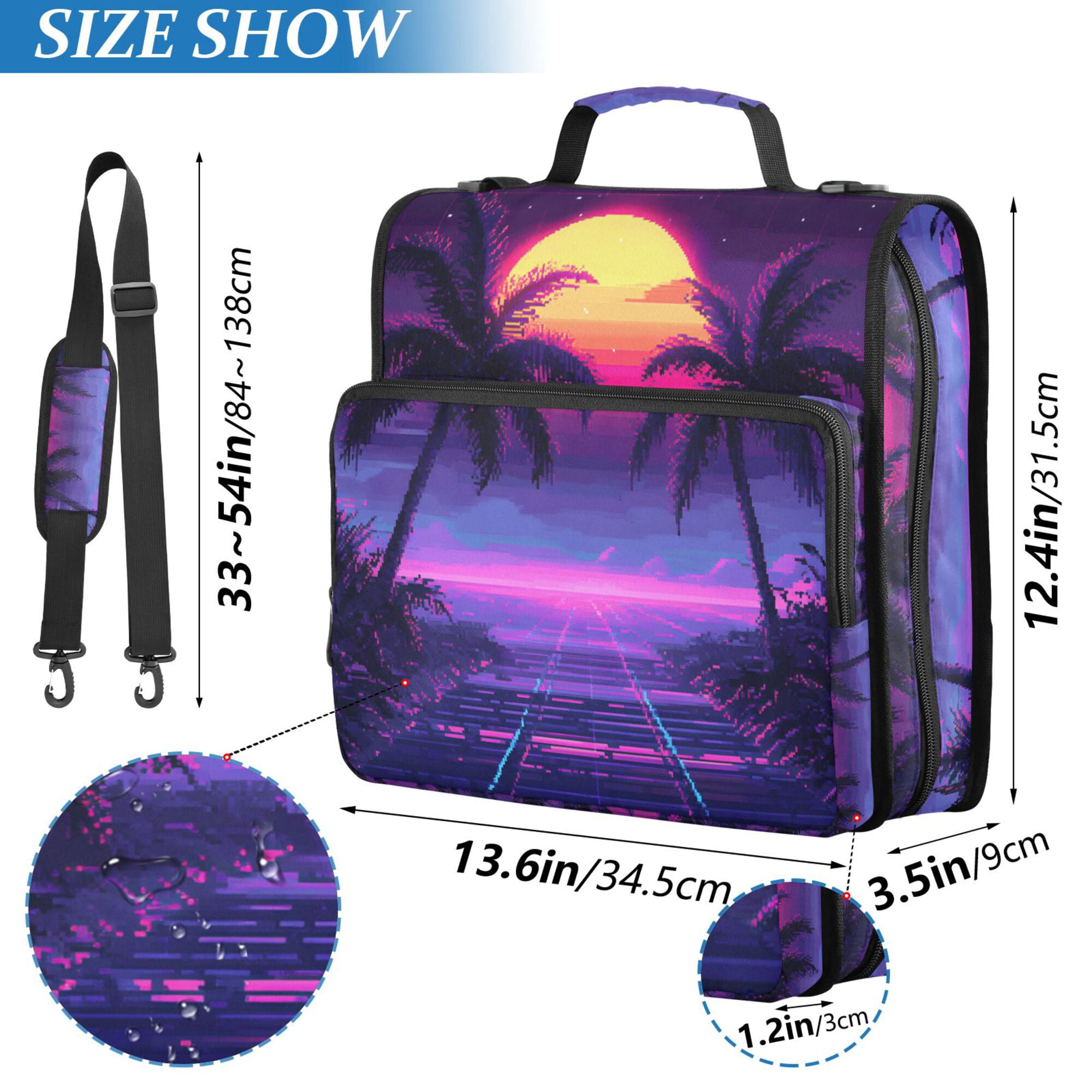 FORMRS Zipper Binder with Shoulder Strap 2-inch Ring 500 Sheet Capacity File Bag, Pink Digital Art