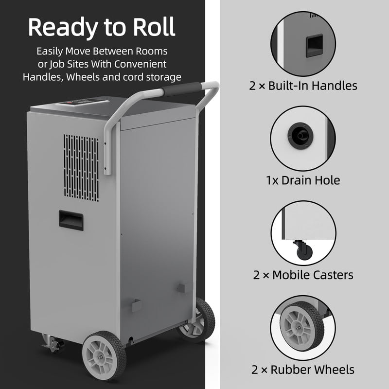 190 pt. 6000 sq.ft. Bucketless Industrial Dehumidifier in. Blacks for Garage, with Drain Hose, Auto-OFF, 10-95%RH Range
