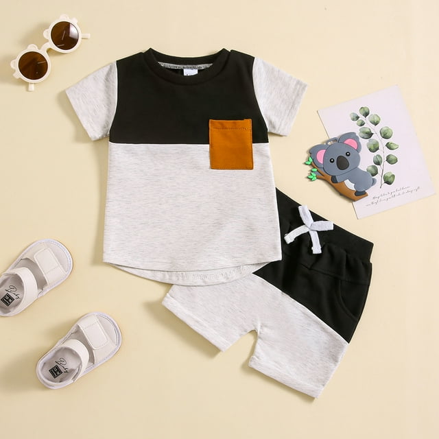 Robe à Manches Courtes, Mode Décontractée pour Garçons, Hauts à Manches Courtes, Col Rabattu, Ensemble de Shorts Unis