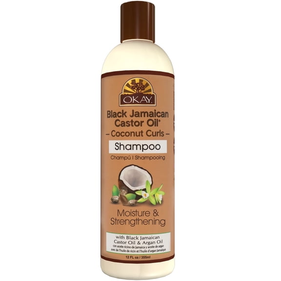 OKAY Black Jamaican Castor Oil Coconut Curls Shampoo 12 oz – Sulfate-Silicone-Paraben Free Curl Moisturizing Cleanser for Strength, Growth & Definition