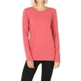 thumbnail image 3 of Women Basic Round Crew Neck Long Sleeve Stretch Cotton Spandex T-Shirts, 3 of 4