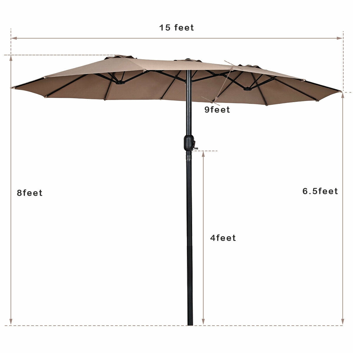 Gymax 15' Twin Patio Umbrella Double-Sided Outdoor Market Umbrella with Crank Tan