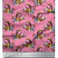 thumbnail image 1 of Soimoi Pink Georgette Viscose Fabric Leaves,Floral & American Robin Bird Printed Craft Fabric by The Yard 42 Inch Wide, 1 of 3