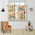 thumbnail image 2 of Retro Boho Mushroom Kitchen Curtains - Rustic 70s Hippie Fantasy Bohemian Floral Modern Colorful Short Small Cafe Tier Curtains Rod Pocket Window Drapes 24 Inch Length 2 Panels 28"x24", 2 of 5