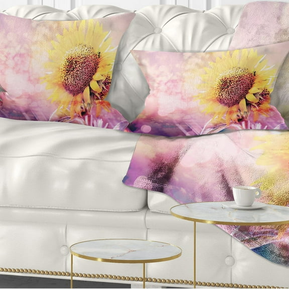 Designart Sunflower With Rainbow Light Effect - Floral Throw Pillow - 12x20