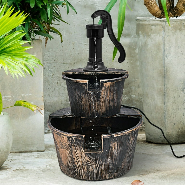 Gymax 2 Tier Barrel Waterfall Fountain Barrel Water Fountain Pump Outdoor Garden Gymax 2 Tier Barrel Waterfall Fountain Barrel Water Fountain Pump Outdoor Garden