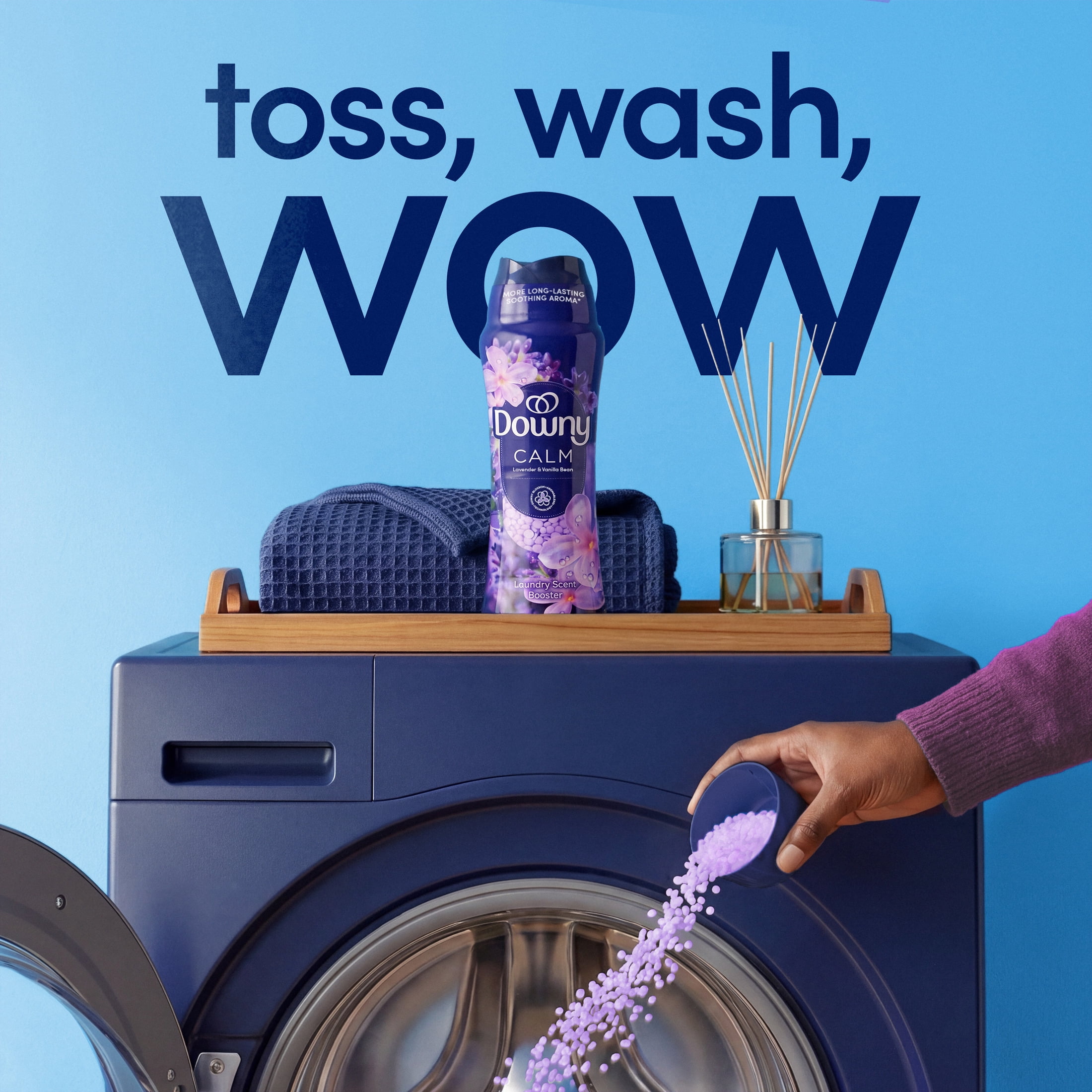 (4 pack) Downy Laundry Scent Beads, In-Wash Scent Booster, Infusions Calm Lavender and Vanilla Bean Scent, 12.2 oz