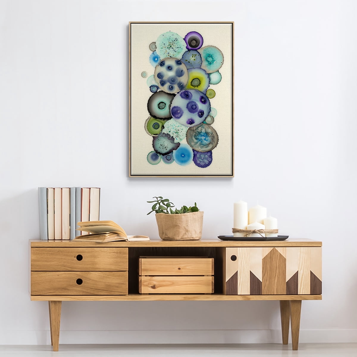 Geodes II Framed Premium Gallery Wrapped Canvas - Ready to Hang - 17 x 25 - Natural Wood Floating Frame
