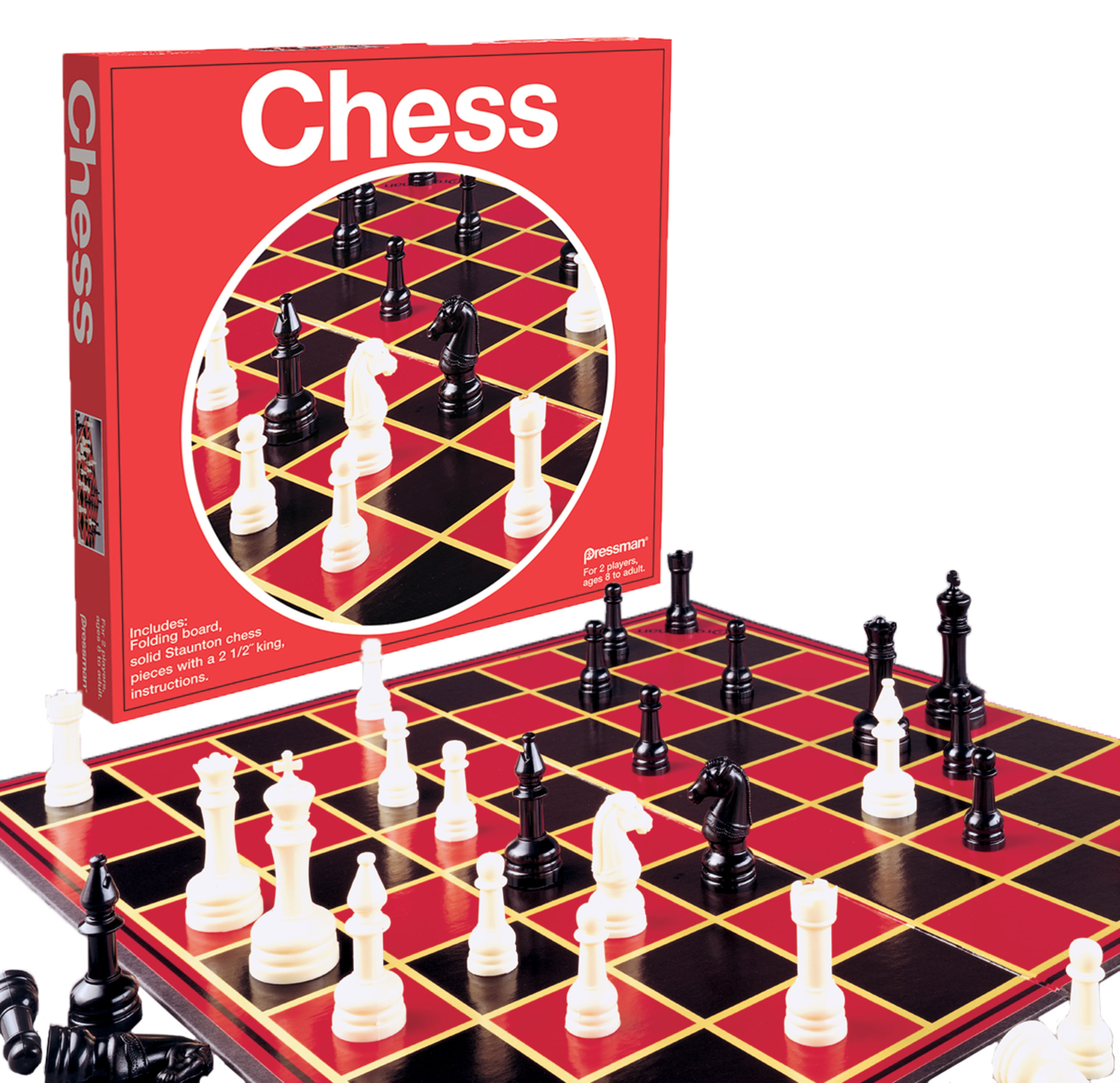 Pressman Chess Set Game Black & White Staunton Style Pieces Board & Rules  Unused