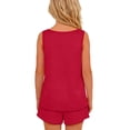thumbnail image 4 of Tranfacy Vêtements d'Été pour Filles Couleur Unie Col Rond Sans Manches Haut Mode avec Short Tenue d'Intérieur Décontractée Ensemble 2 Pcs, 4 of 7