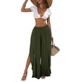 thumbnail image 2 of Womens Wide Leg Split Skirt Pants Boho Loose Palazzo with Elastic Waist Vacation Pants Green L, 2 of 8
