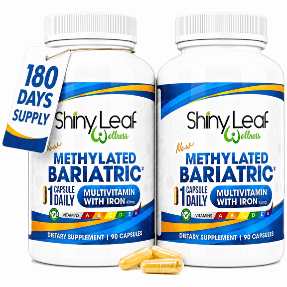 Shiny Leaf Methylated Bariatric Multivitamin with Iron - 45 mg for Gastric Bypass, Sleeve Gastrectomy, Roux-en-Y, Duodenal Switch - 22 Vitamins & Minerals, ASMBS Compliant, Made In USA, GMP, 180 Ct.