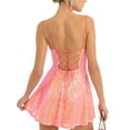 thumbnail image 4 of Women Glitter Sequin Mini Dress Spaghetti Strap Backless Sparkly Party Short Dresse Club Disco Dance A-Line Dresses, 4 of 5