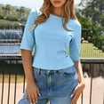 thumbnail image 4 of Coorders Womens Crewneck Crop Basic Tops, Ribbed Knit Slim Fit T Shirts, Half Sleeve 2025 Summer Trendy Y2k Tee,Light Blue,Size S, 4 of 9