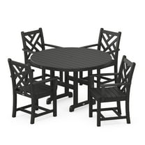POLYWOOD Chippendale 5-Piece Round Arm Chair Dining Set in Black