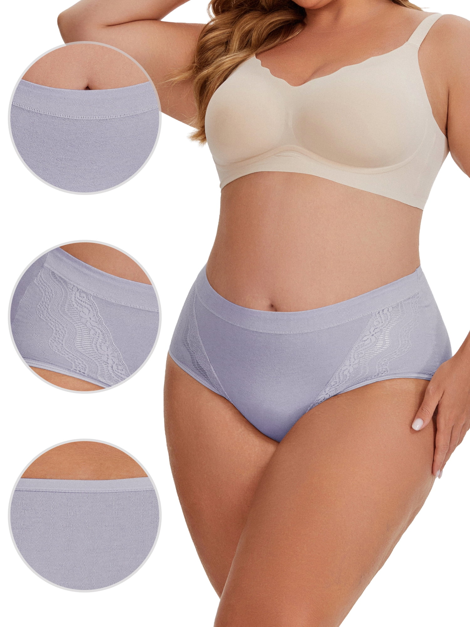 DARING DIVA Women's High Rise Cotton Underwear Full Coverage Lace Briefs XL Purple