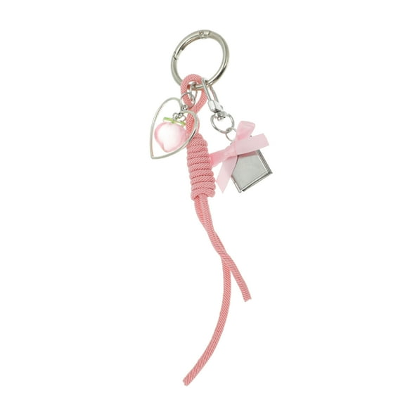 Unique Bargains 1 Pc Fashionable Bow Fruit Heart Handbag Charm Decorative Keychain Pink Silver Tone