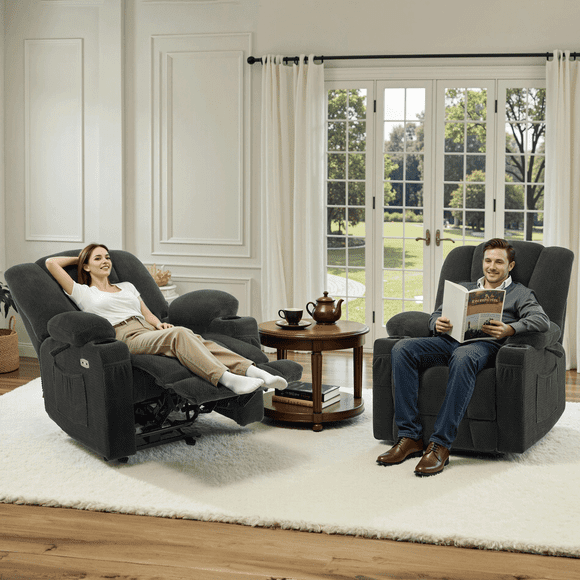 MCombo Chaise Électrique en Tissu Recliner, Chaleur et Vibration, Gris