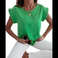 thumbnail image 2 of Camisetas Casuales de Verano para Mujer, Blusas Holgadas con Cuello Redondo y Volantes Lisos. Verde S, 2 of 7